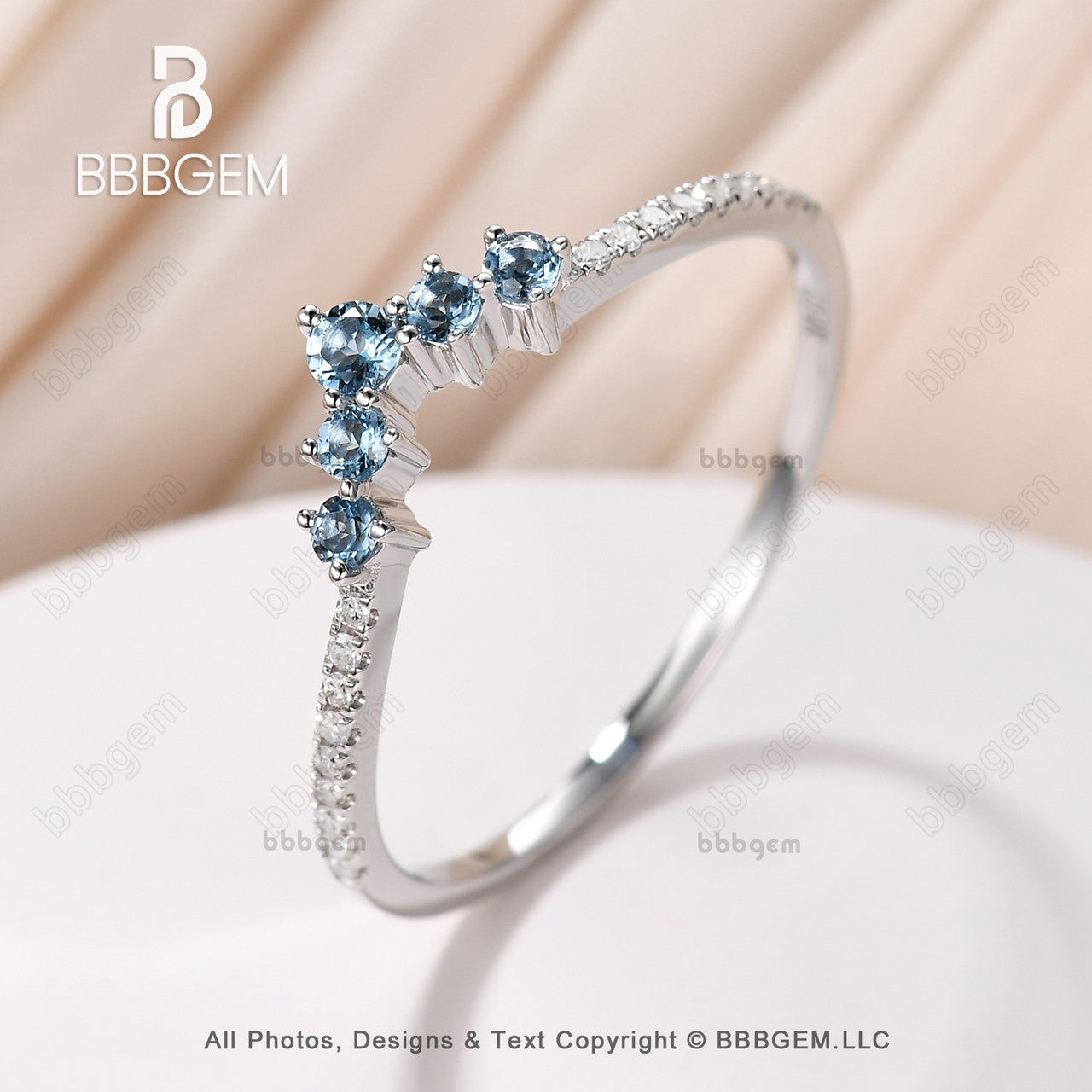 Blue Topaz Band Emerald Blue Topaz And Diamond Ring 14k White Gold